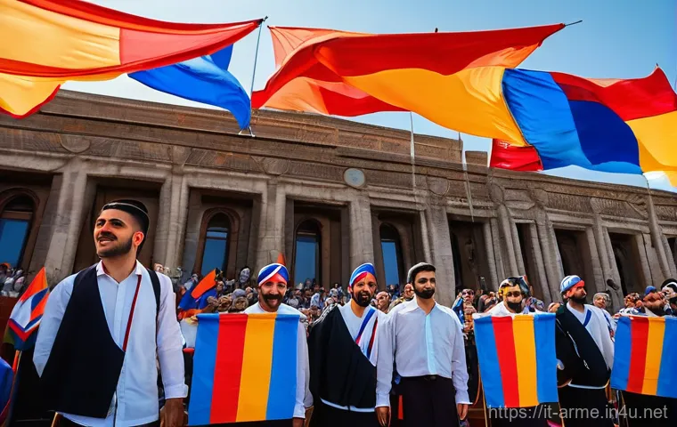 아르메니아의 독립 기념일 축제 - **Vibrant Armenian Independence Day Celebration in Yerevan's Republic Square:** A festive and joyful...
