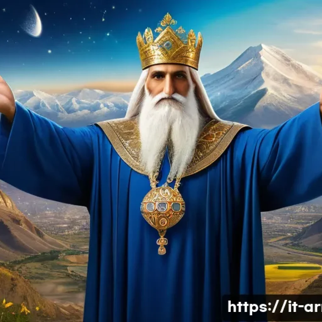 아르메니아 민속 신화 - A majestic depiction of Aramazd, the supreme creator god of Armenian mythology, portrayed as a wise ...