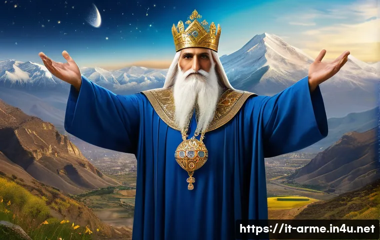 아르메니아 민속 신화 - A majestic depiction of Aramazd, the supreme creator god of Armenian mythology, portrayed as a wise ...