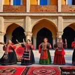 Home 21 아르메니아 노래 페스티벌 - A vibrant Armenian music festival scene set in a historic open-air plaza surrounded by ancient stone...