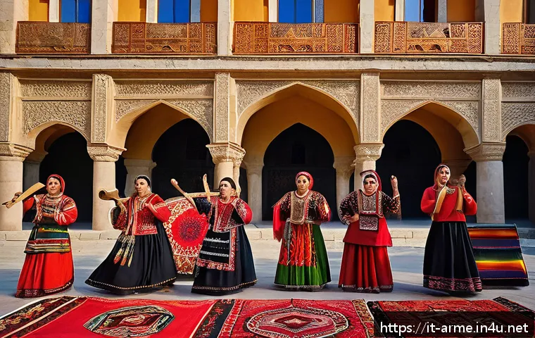 아르메니아 노래 페스티벌 - A vibrant Armenian music festival scene set in a historic open-air plaza surrounded by ancient stone...