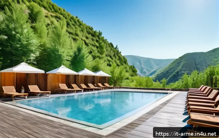아르메니아에서 즐길 수 있는 스파 - A serene mountain spa resort in Jermuk, Armenia, featuring natural mineral hot spring pools surround...