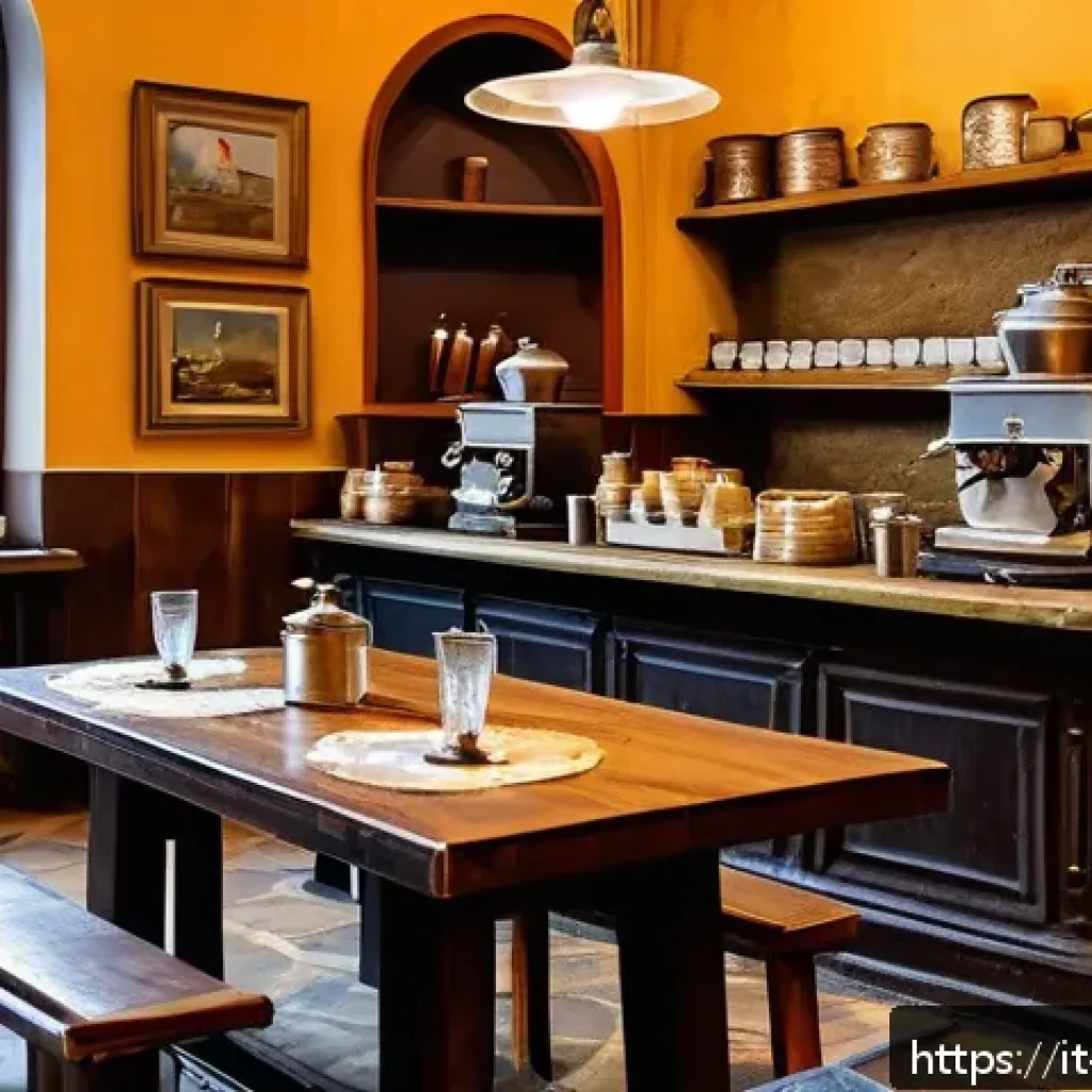 아르메니아 올드타운 카페 추천 - A cozy vintage café interior in Yerevan’s Old Town, featuring worn wooden furniture, wrought iron ta...
